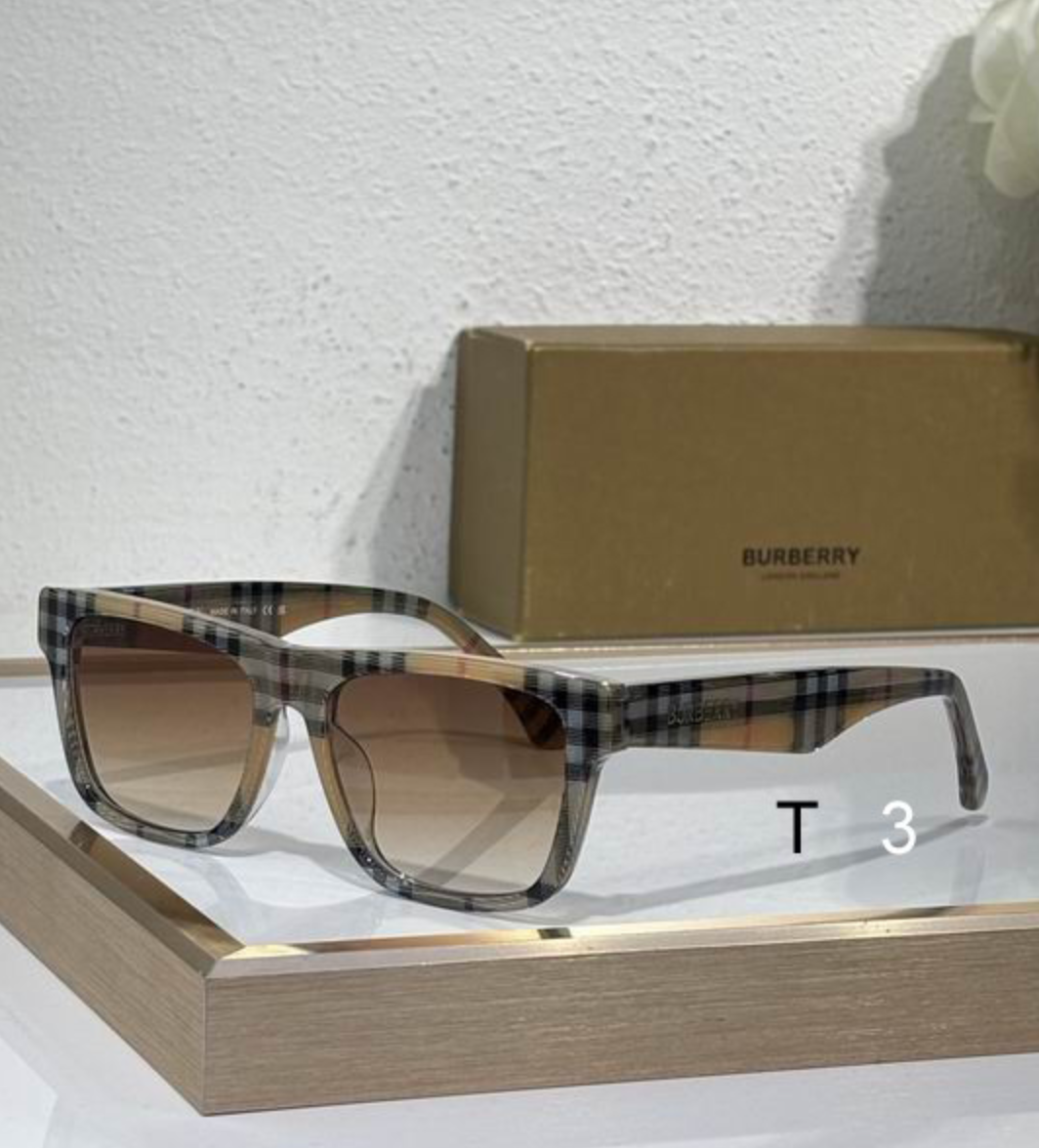 Burbry Glasses - Vintage Check Pattern Square Sunglasses Gradient Brown Lens
