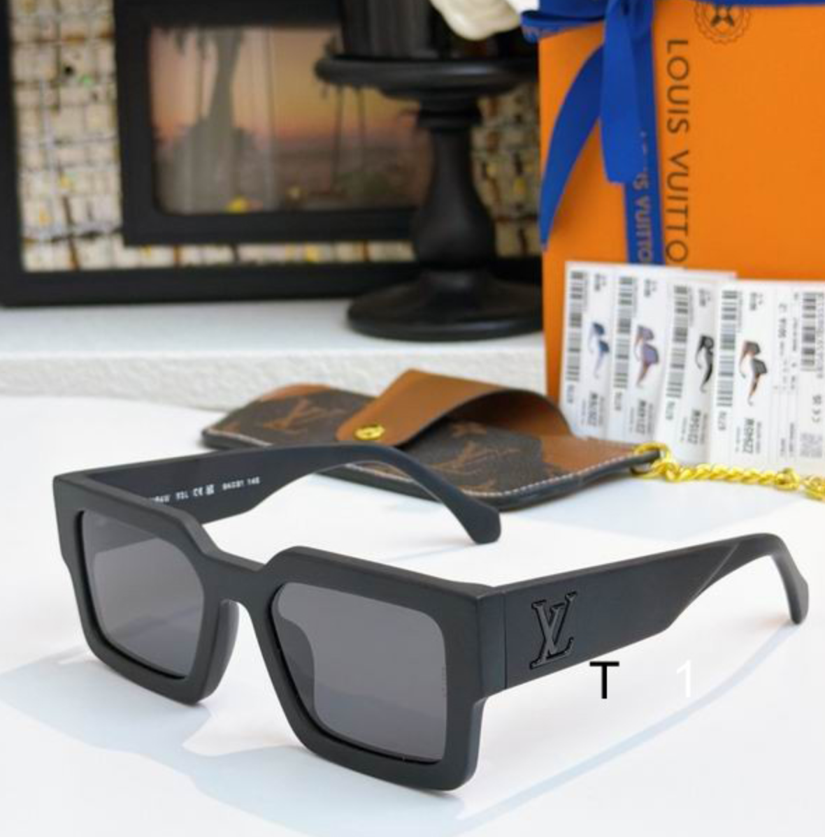 LV Glasses - Matte Black Chunky Square Tonal LV Logo Dark Smoke Lenses