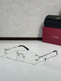 Crtir Glasses - Rimless Rectangular Clear Lens Silver Panther Arms