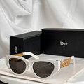 Dr Glasses - White Cat-Eye with Dark Gray Lenses and Gold Mesh Temples