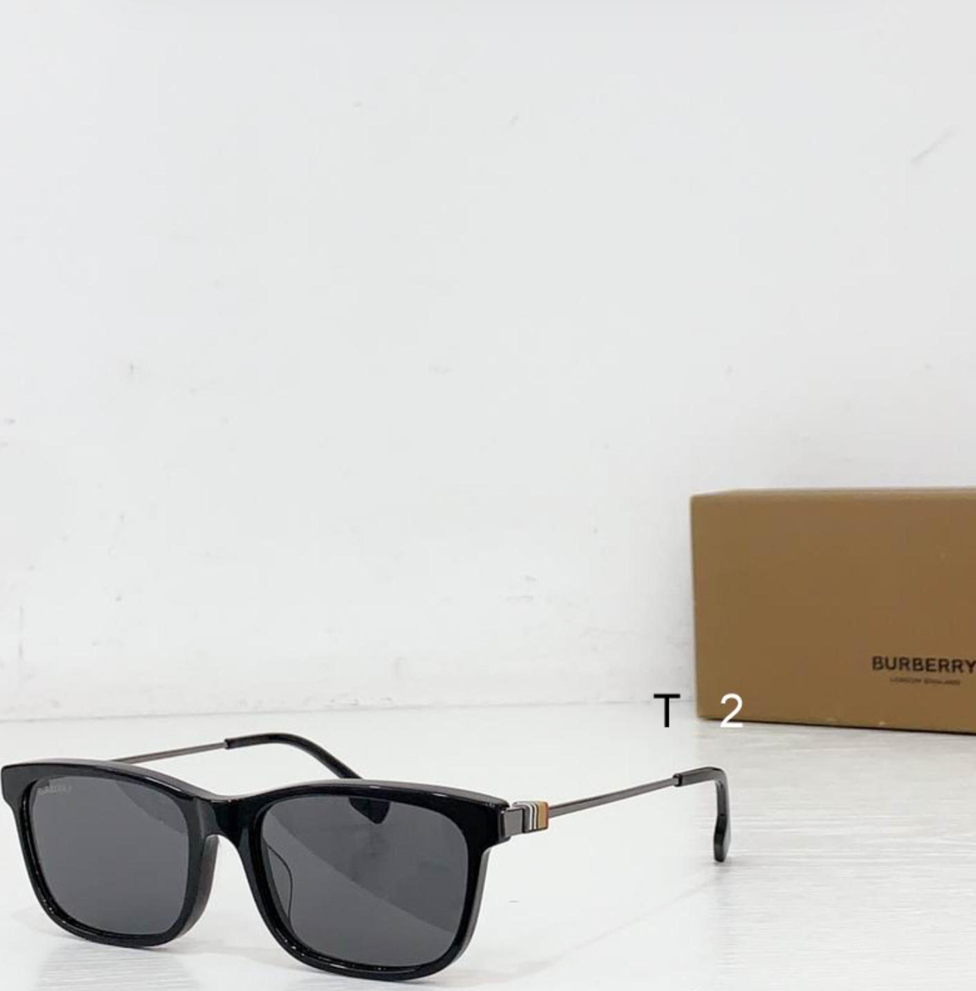 Burbry Glasses - Black Square Sunglasses Metal Temples Stripe Hinge