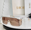 Dr Glasses - White Flat-Top Shield Visor with Brown Lenses and Christian Dior Text Gold Temples