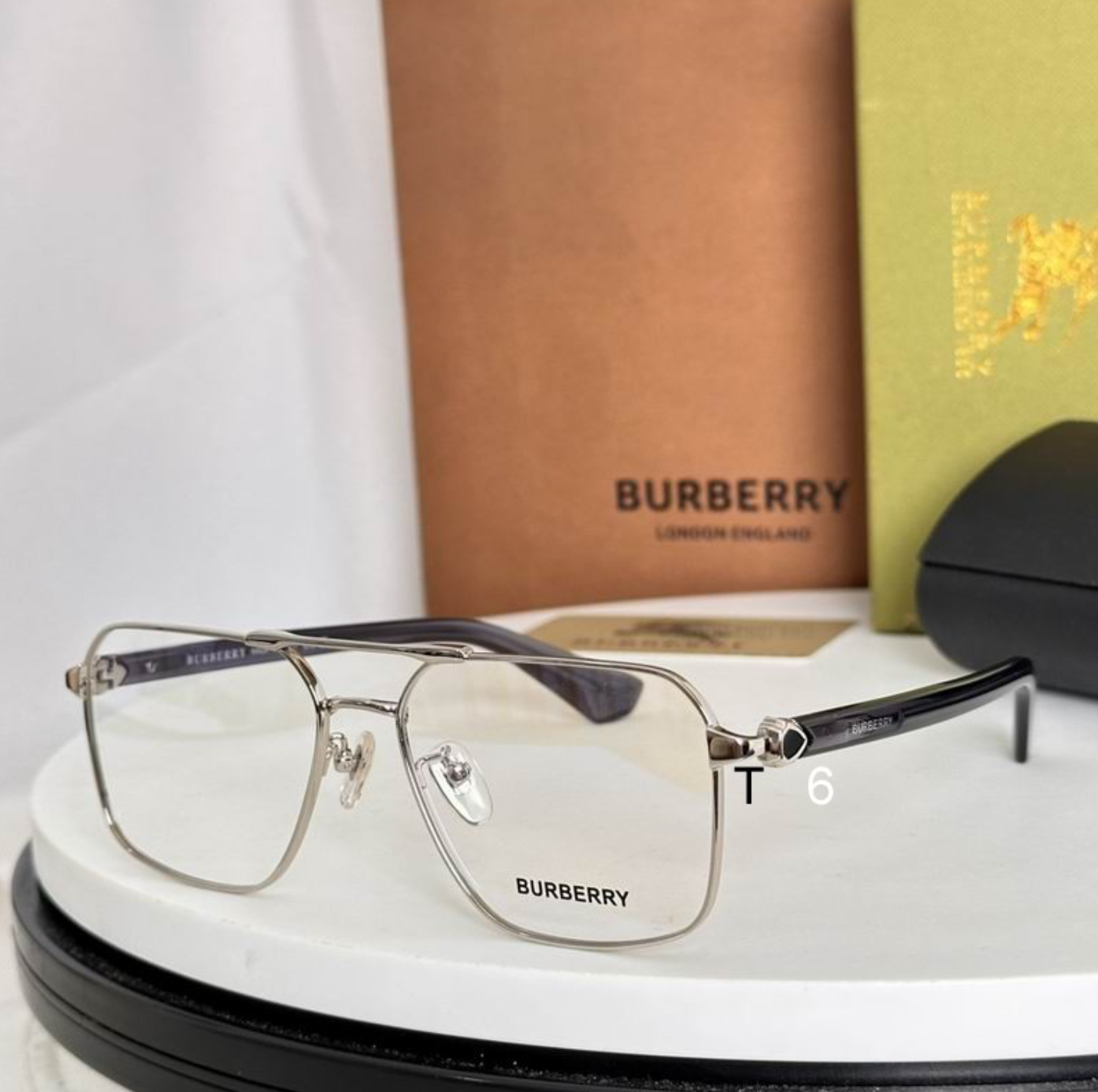 Burbry Glasses - Silver Metal Square Optical Frames Clear Lens