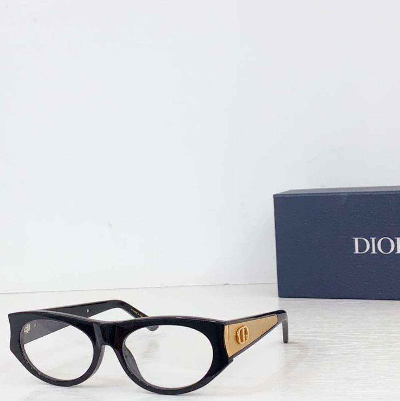 Dr Glasses - Black Cat-Eye Optical Frames with Gold CD Logo Plate Temples