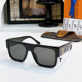 LV Glasses - Glossy Black Square Gold LV Logo Dark Smoke Lenses