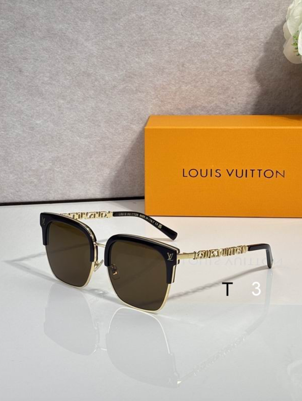 LV Glasses - Black Gold Browline Half-Rim LOUIS VUITTON Arms Brown Gradient Lenses