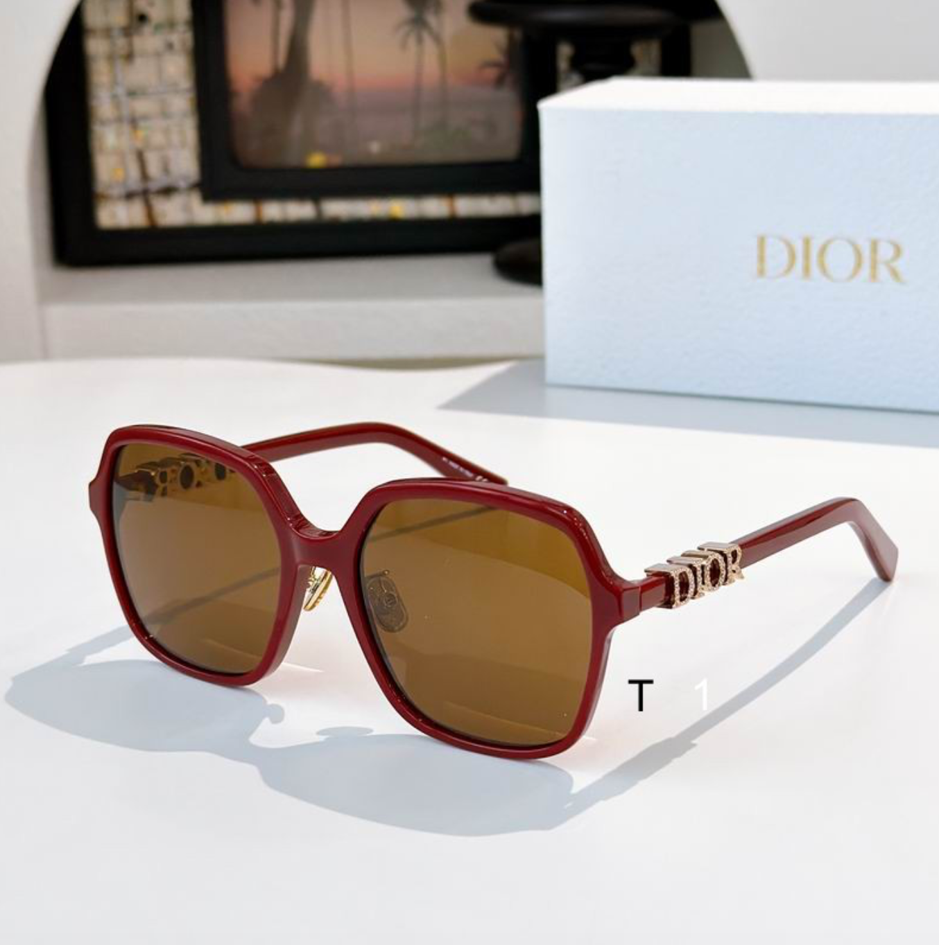 Dr Glasses - Oversized Square Wine Red Frame with Crystal DIOR Letters