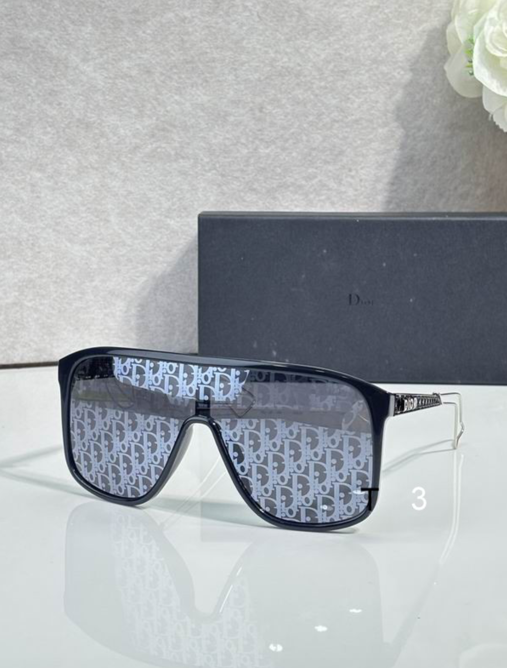 Dr Glasses - Navy Blue Flat-Top Shield Visor with Blue Oblique Monogram Lenses and Dior Temple Text