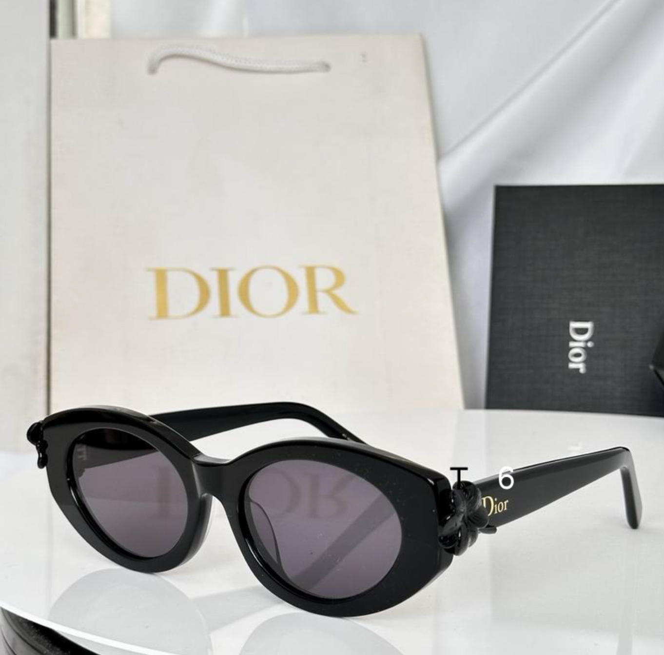 Dr Glasses - Black Oval with Dark Gray-Purple Lenses and Black Floral Bead Hinge Decoration