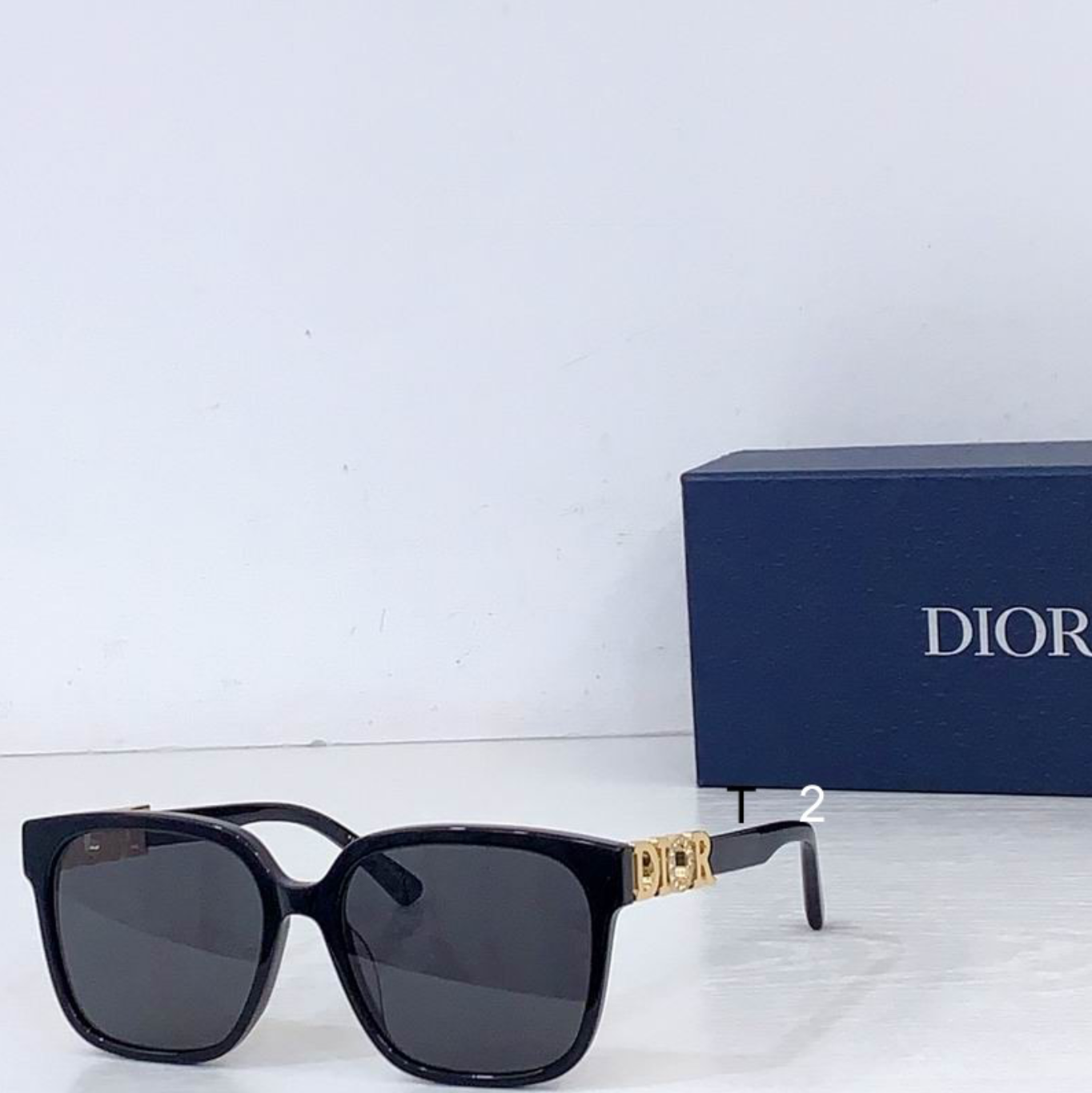 Dr Glasses - Black Large Square with Dark Gray Lenses and Gold Diamond-Studded DIOR Letter Temples