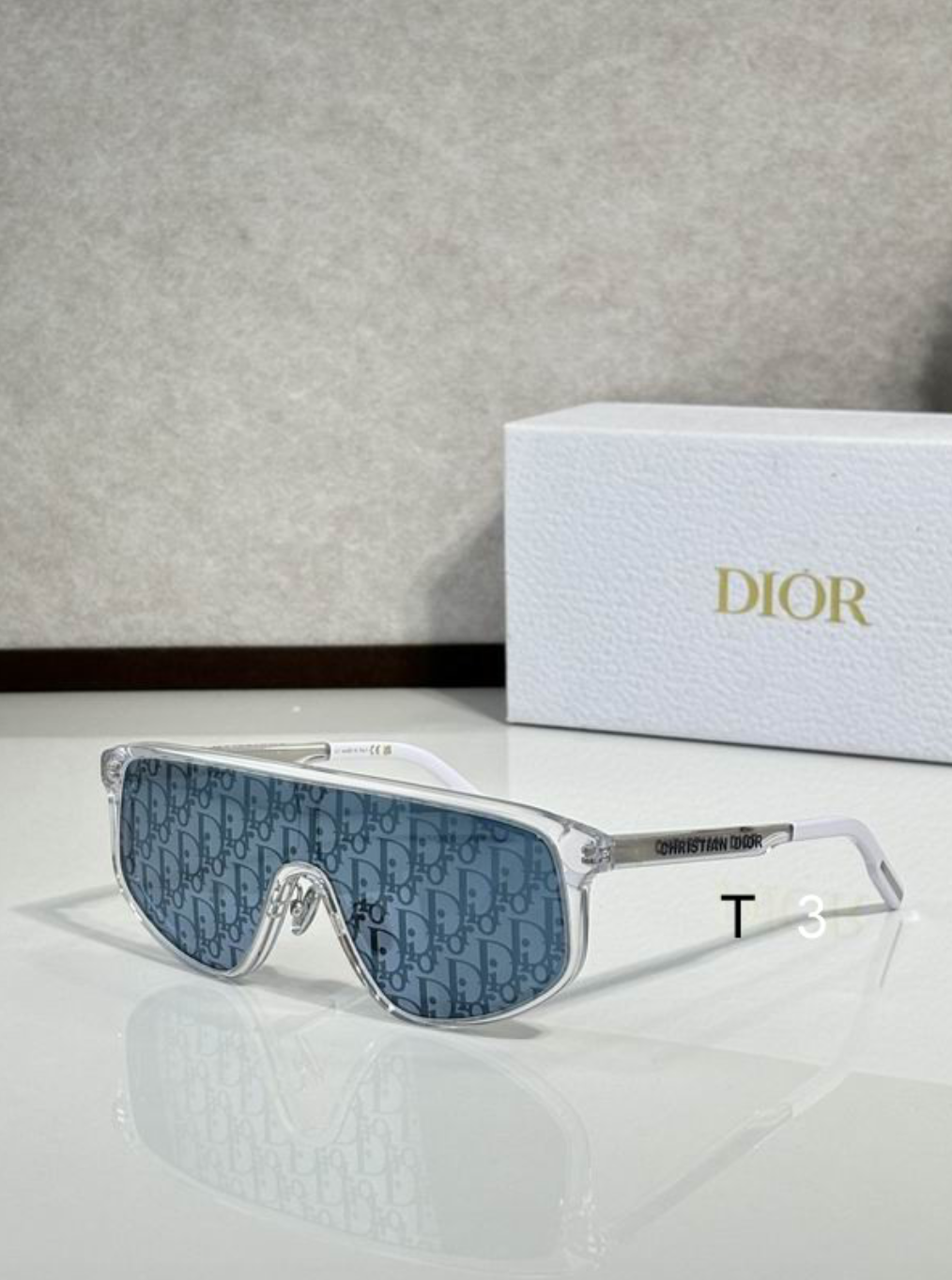 Dr Glasses - Clear Frame Shield Visor with Blue Dior Oblique Print Lenses