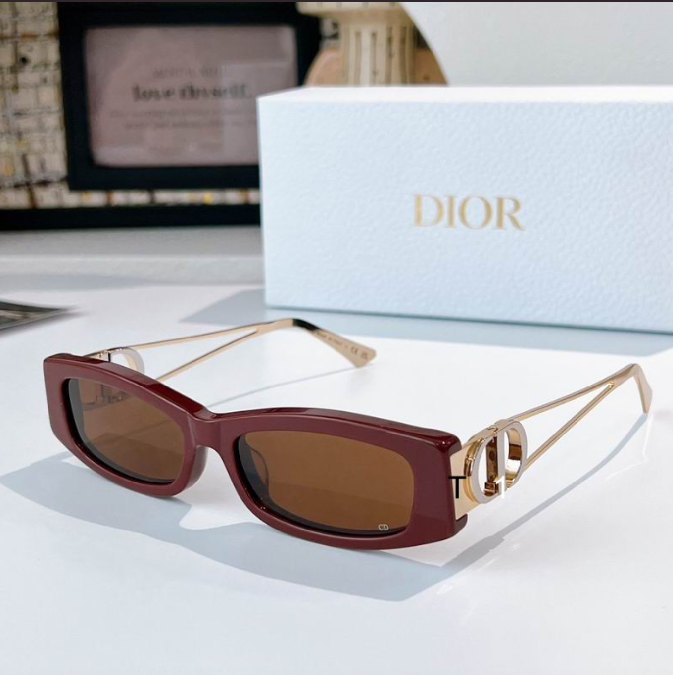Dr Glasses - Wine Burgundy Slim Rectangular with Gold Wire CD Logo Temples