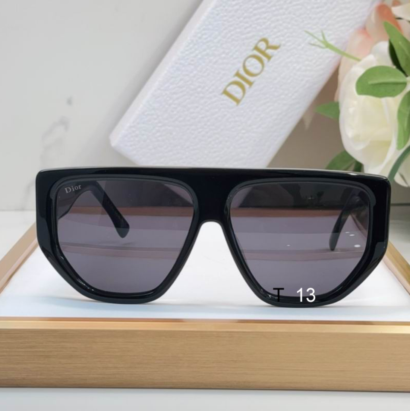 Dr Glasses - Oversized Black Flat-Top Shield with Dior Script Temple