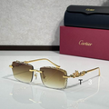 Crtir Glasses - Rimless Rectangular Diamond-Cut Edge Brown Gradient Jeweled Panther Gold Arms