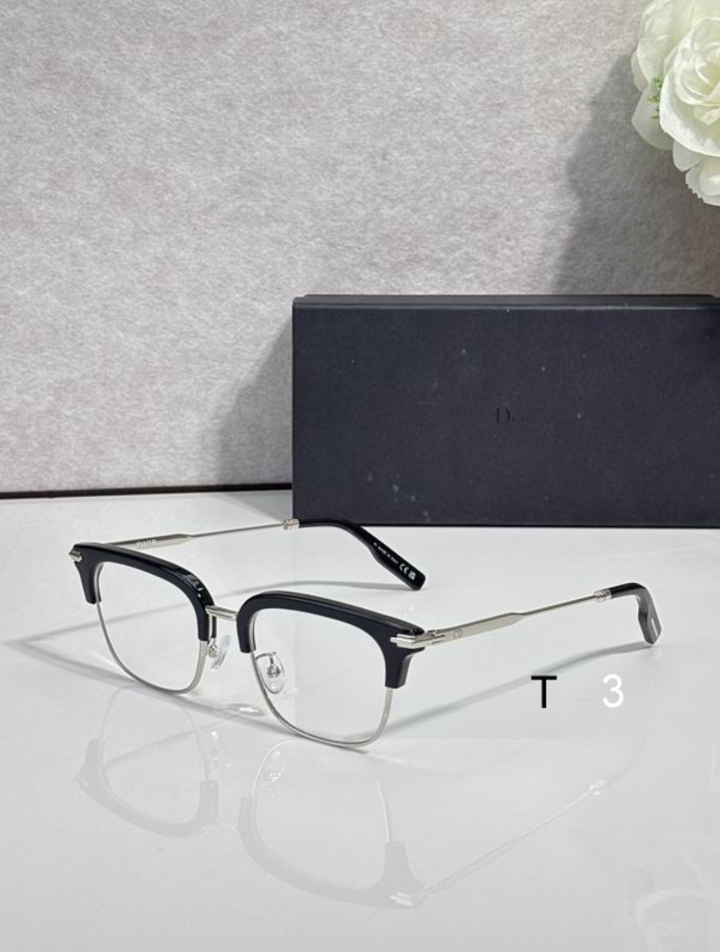 Dr Glasses - Black and Silver Square Browline Half-Rim with Clear Lenses