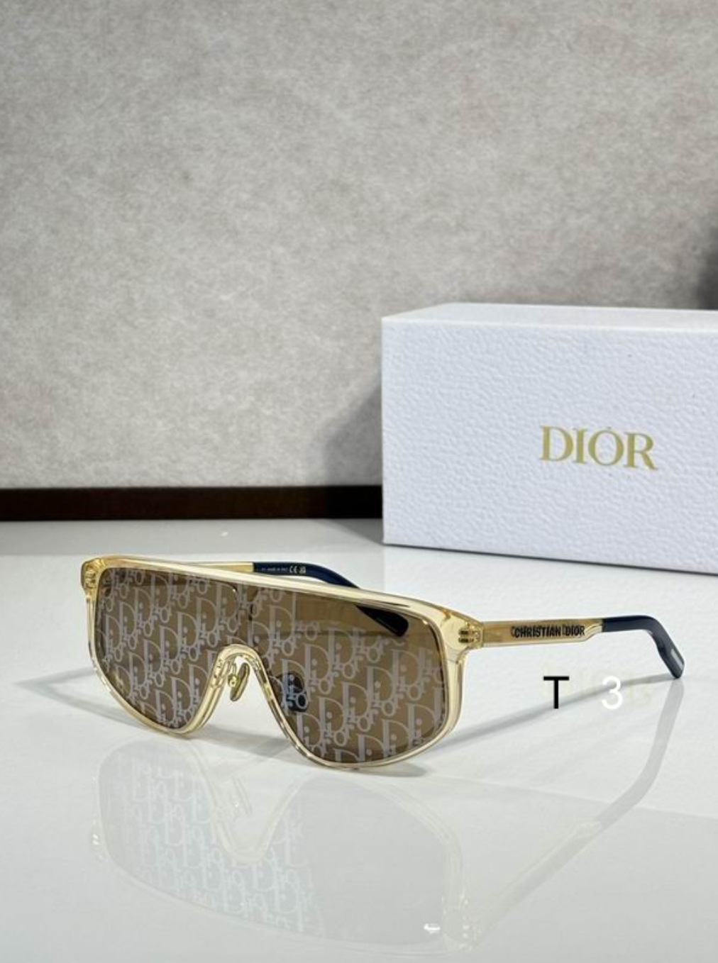 Dr Glasses - Transparent Champagne Shield Visor with Oblique Print Lenses and Christian Dior Text