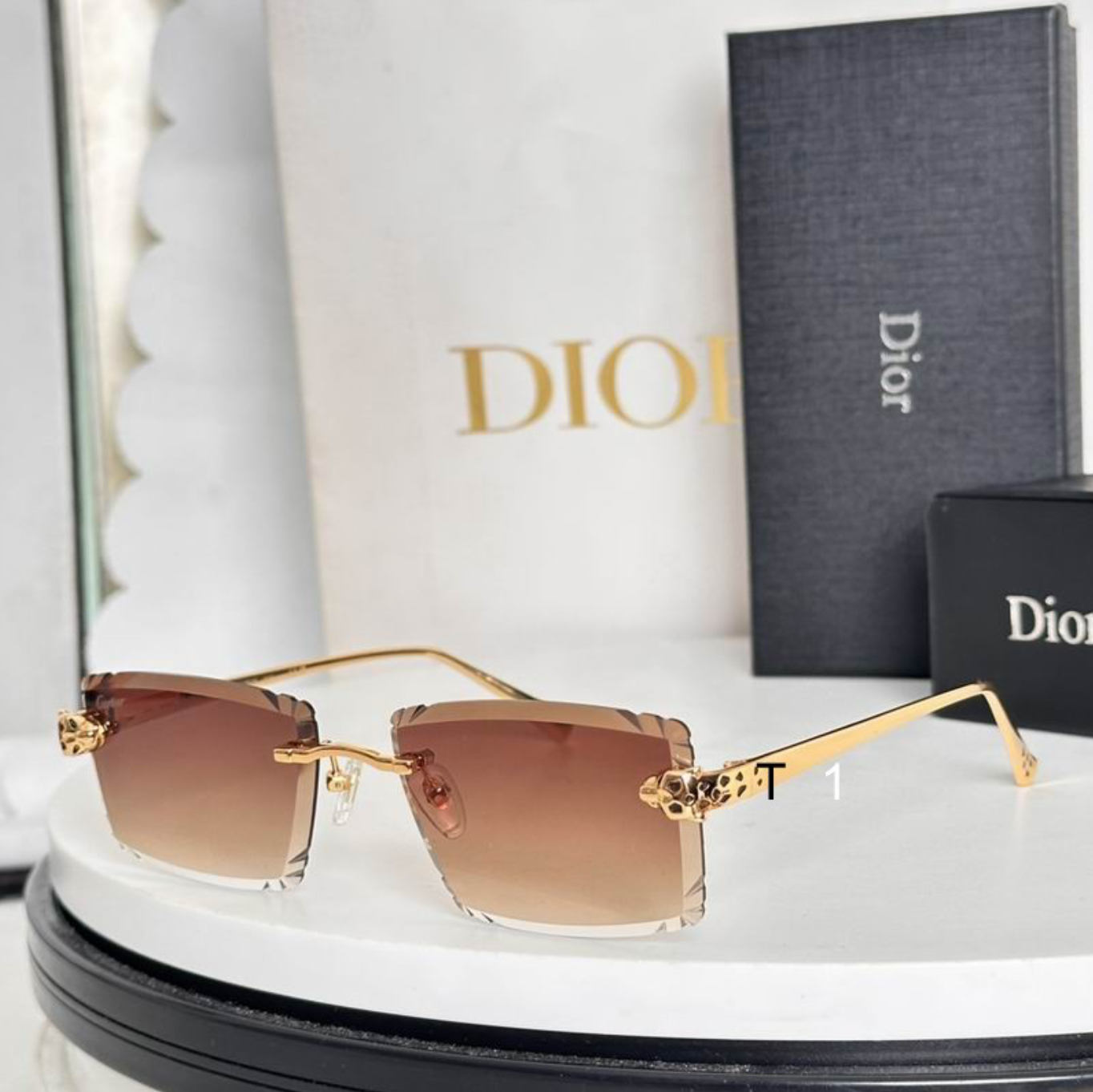 Dr Glasses - Gold Rimless Square with Panther Hardware and Gradient Brown Lenses