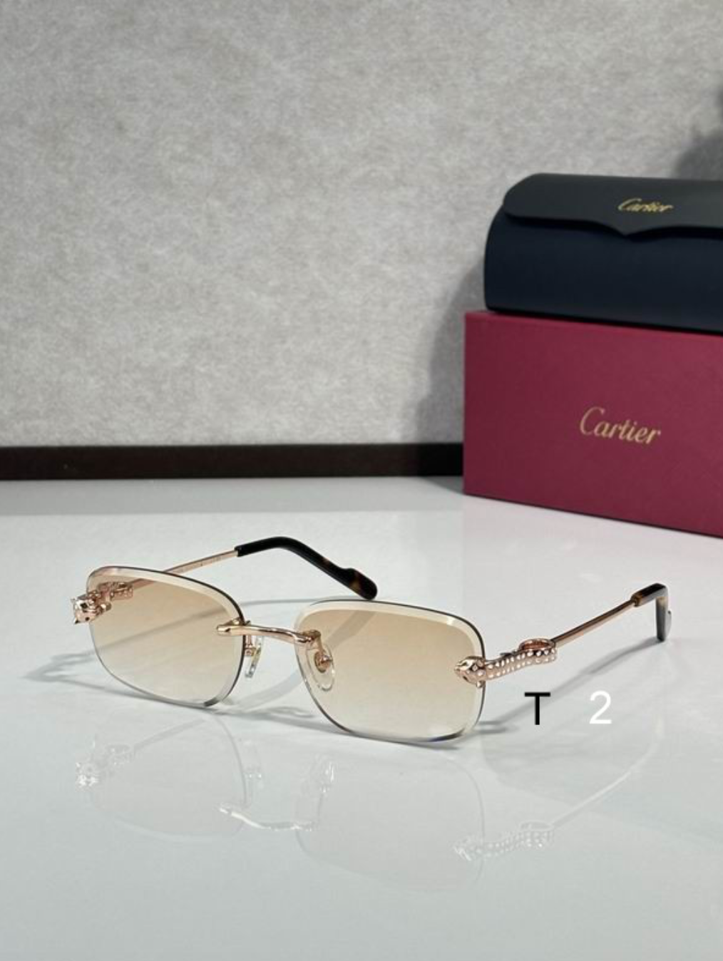 Crtir Glasses - Rimless Rectangular Champagne Gradient Rose Gold Panther