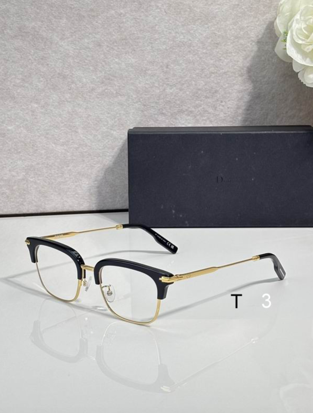 Dr Glasses - Black and Gold Square Browline Half-Rim with Clear Lenses