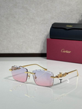 Crtir Glasses - Rimless Rectangular Diamond-Cut Edge Pink Lavender Gradient Jeweled Panther Gold Arms