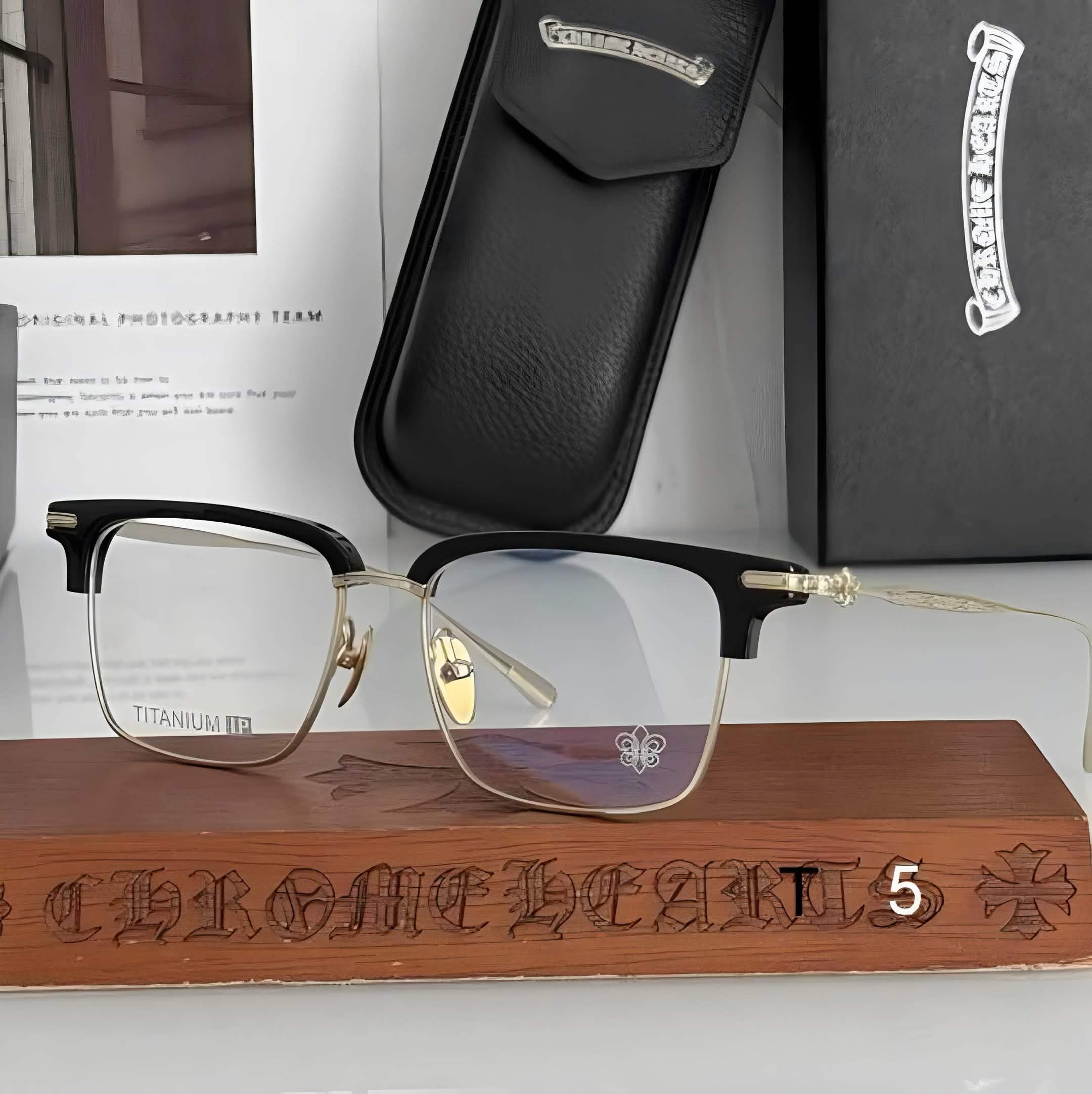 CH Glasses - Black Titanium Browline Gold