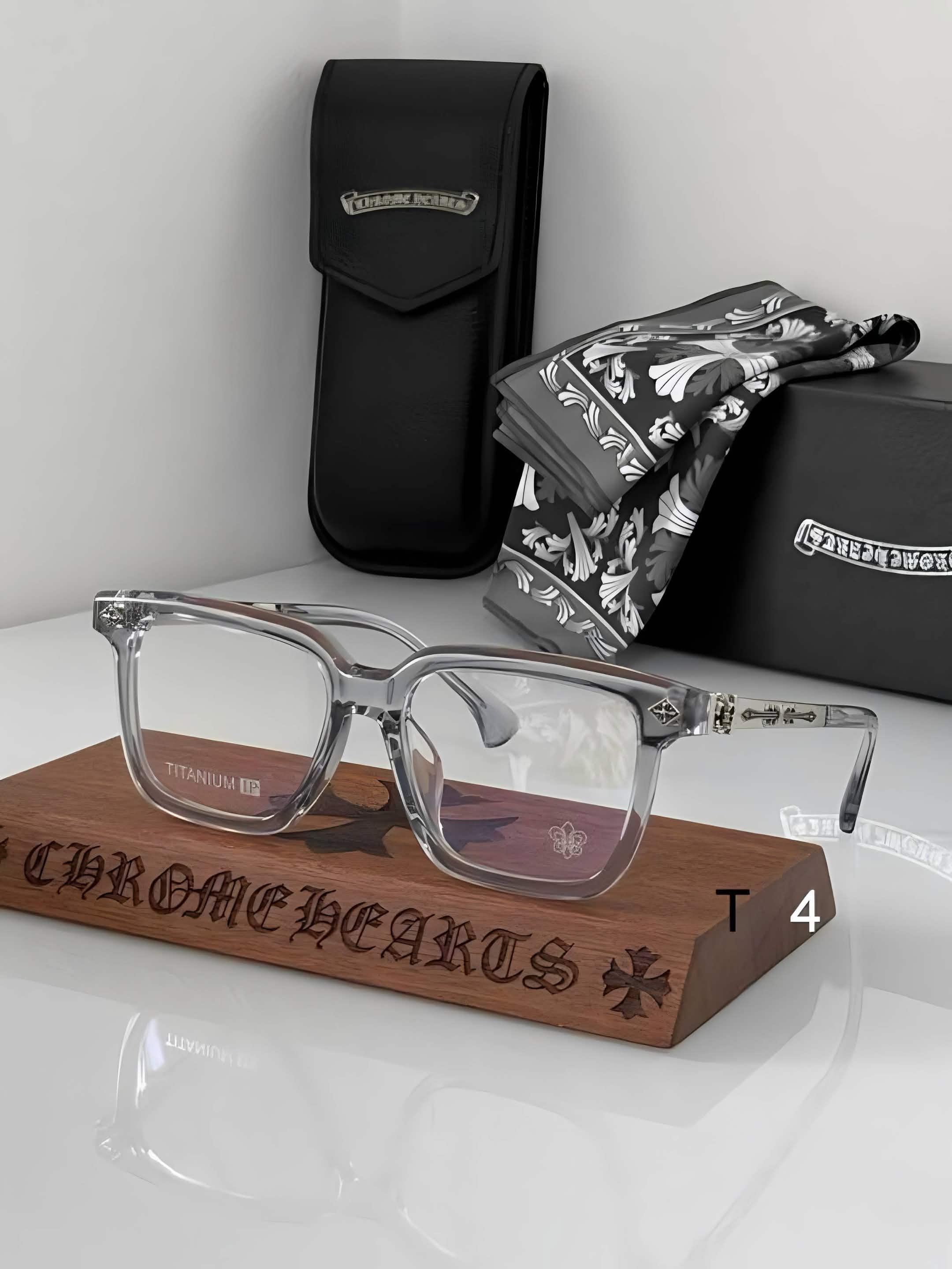 CH Glasses - Crystal Clear Large Titanium Square