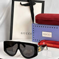 Gci Glasses - Black Flat-Top Shield Gold GG