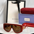 Gci Glasses - Red Oversized Flat-Top Shield Gold GG
