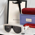 Gci Glasses - White Oversized Flat-Top Shield Silver GG