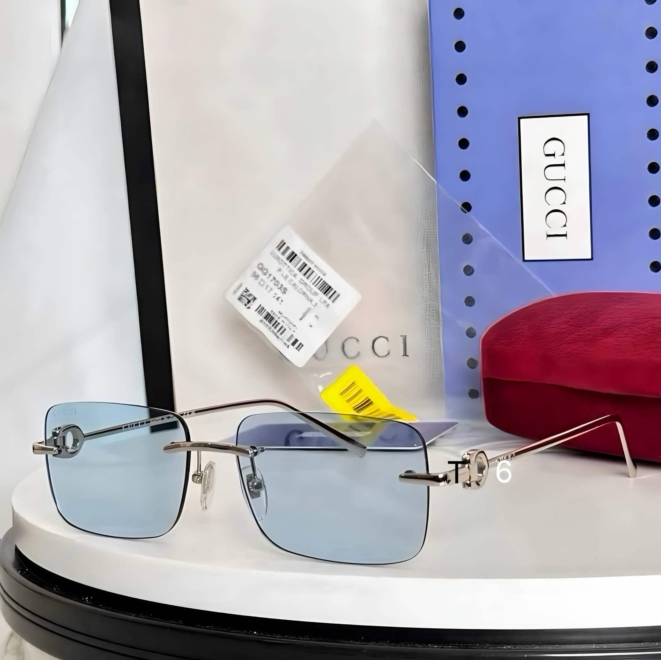 Gci Glasses - Rimless Rectangle Silver Light Blue Lens