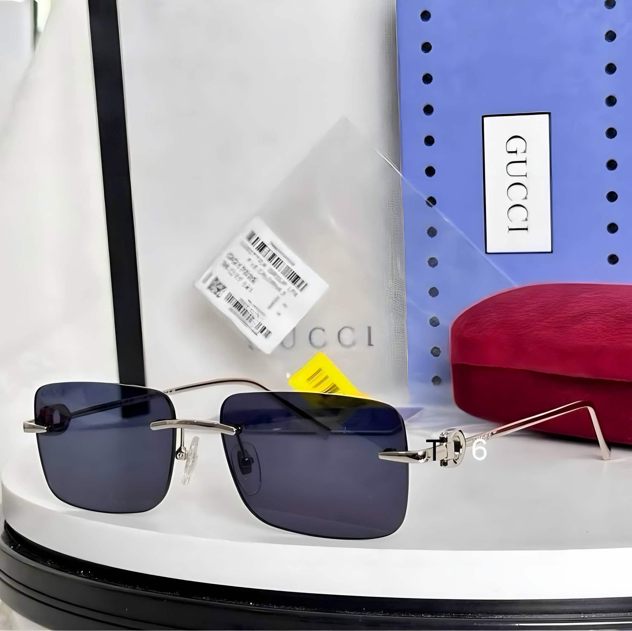 Gci Glasses - Rimless Rectangle Silver Navy Lens