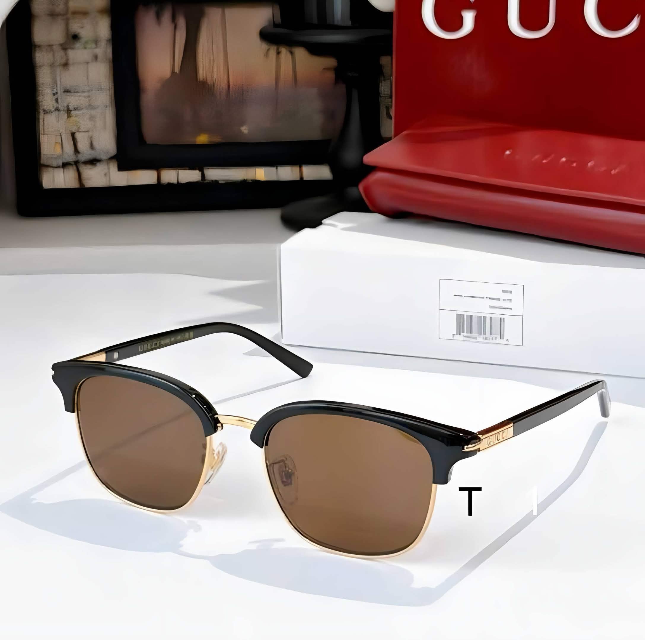 Gci Glasses - Black & Gold Clubmaster Brown Lens