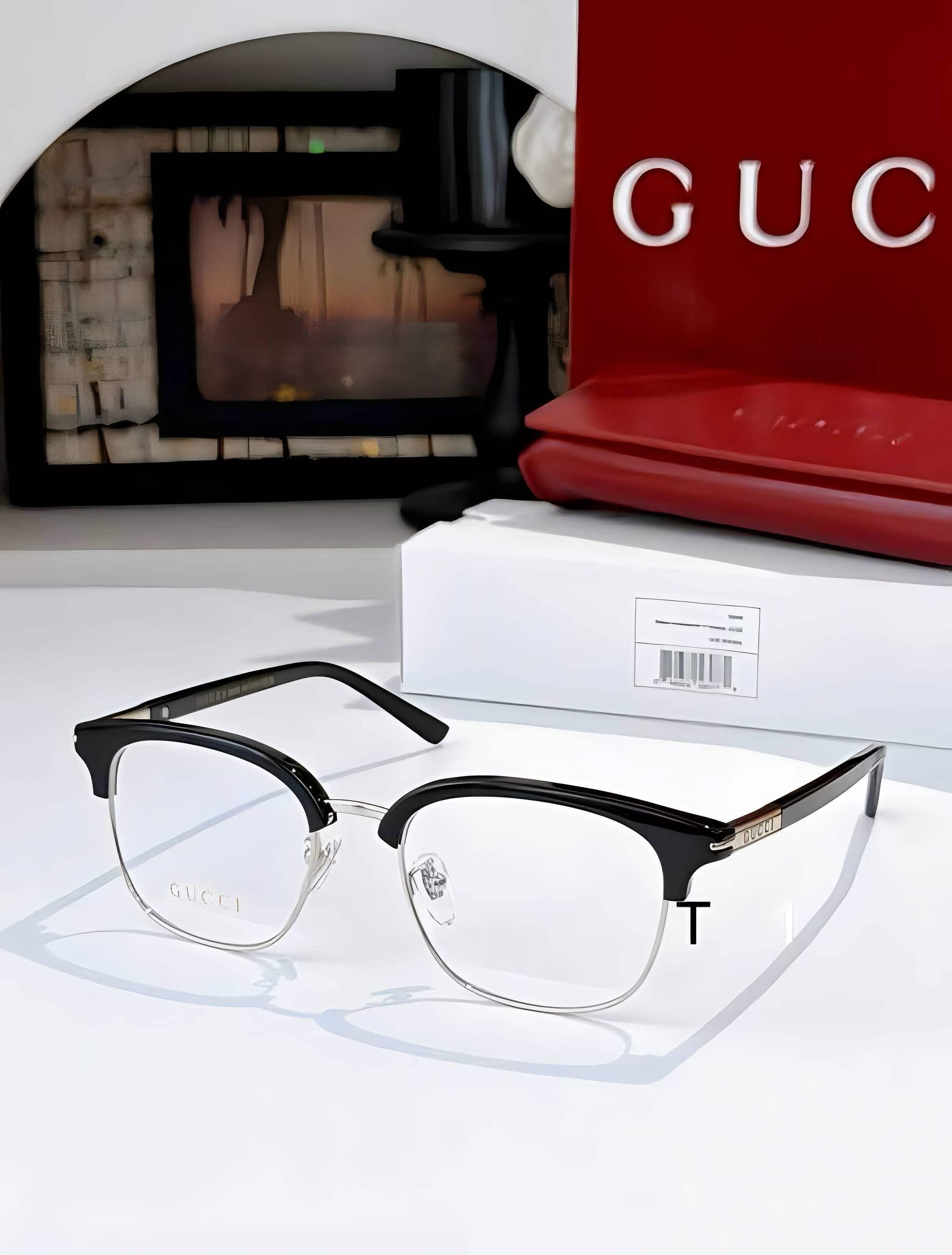 Gci Glasses - Black Silver Browline Half-Rim Clear Lenses
