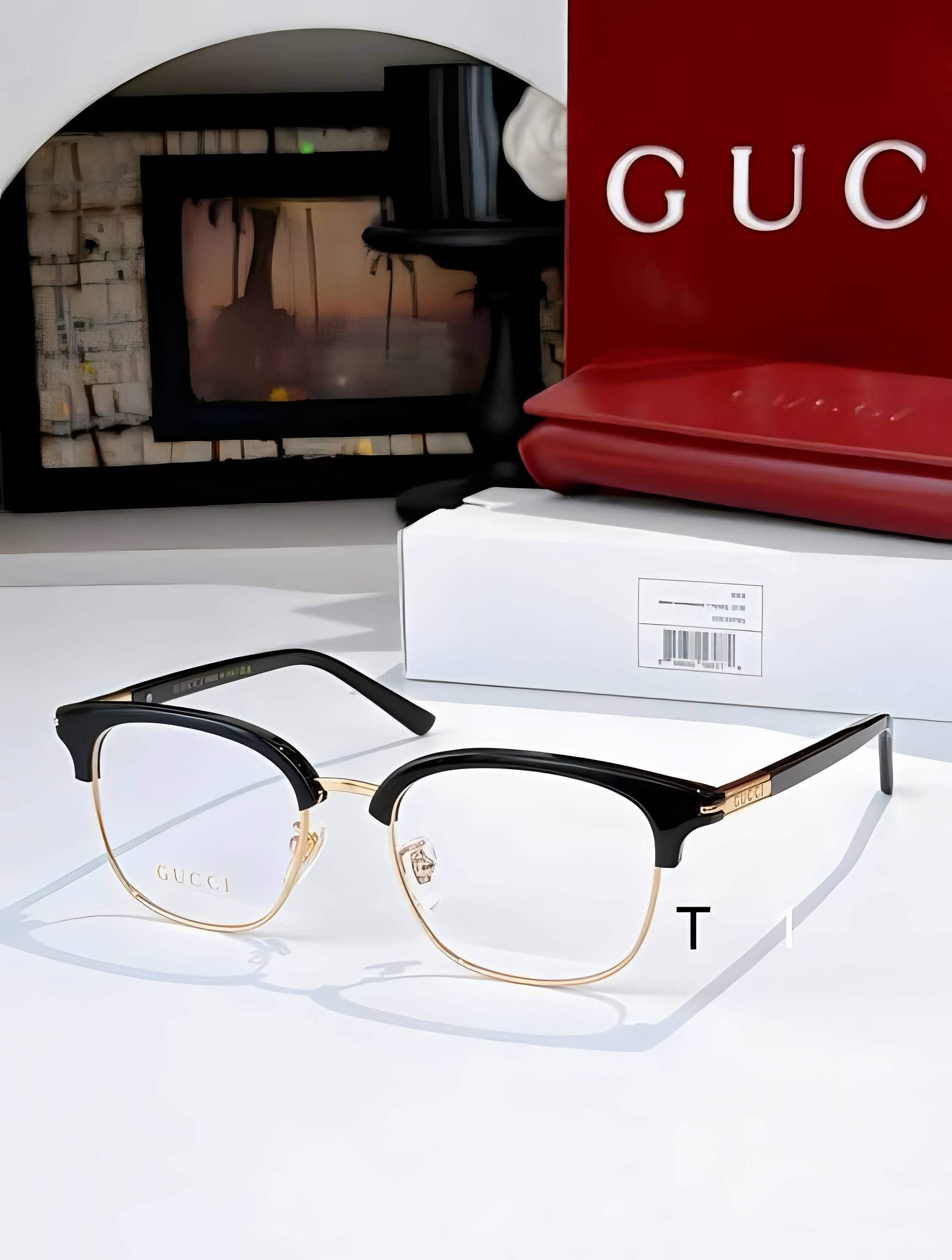 Gci Glasses - Black Gold Browline Half-Rim Clear Lenses