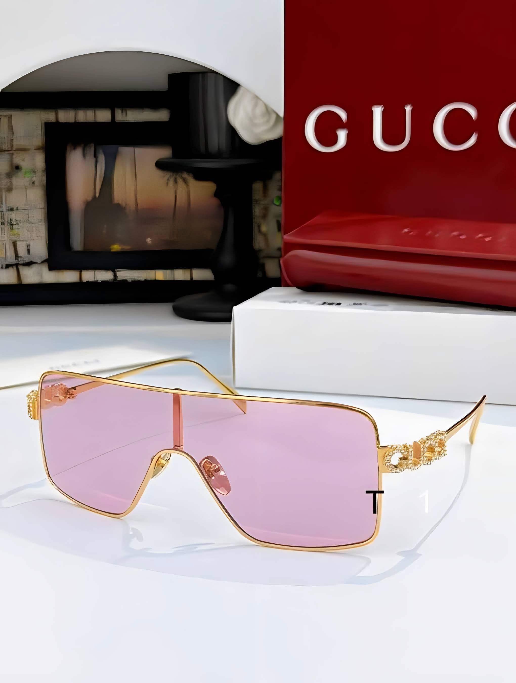 Gci Glasses - Gold Shield Mask Crystal Pink Lenses