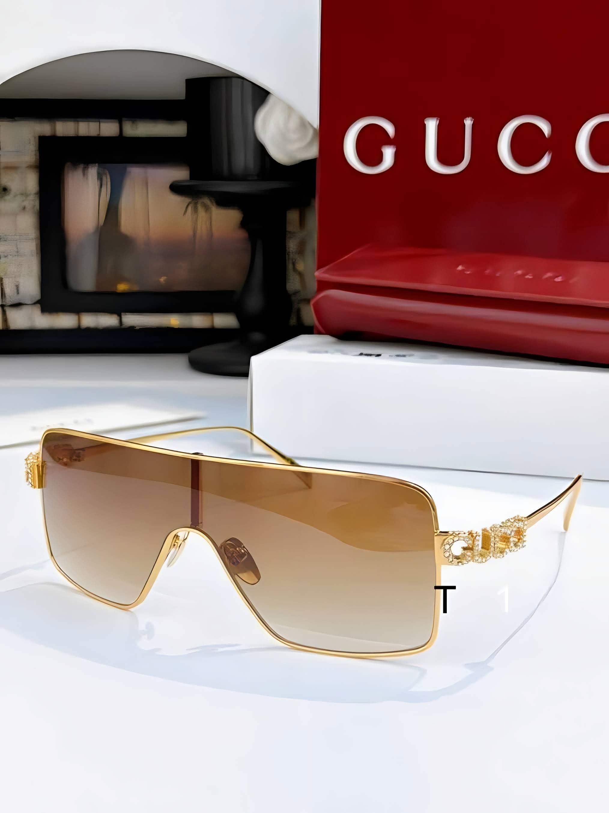 Gci Glasses - Gold Shield Mask Crystal Brown Gradient Lenses
