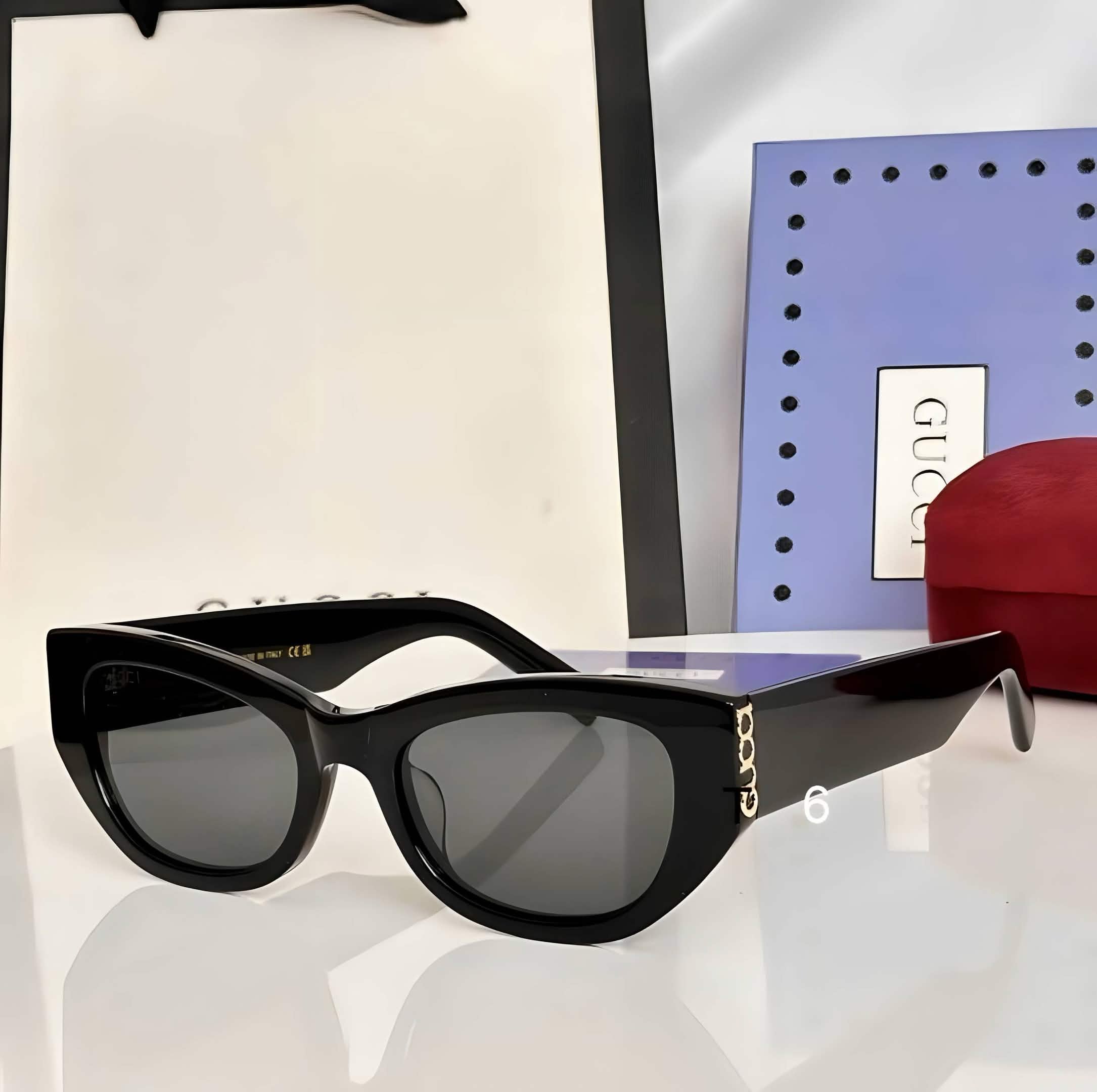 Gci Glasses - Black Angular Cat-Eye Gold Chain Temple Dark Gray Lenses