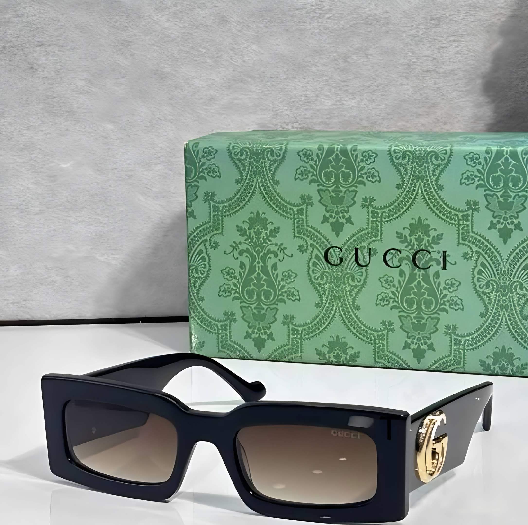 Gci Glasses - Black Square Gold GG Brown Gradient Lenses