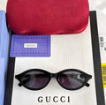 Gci Glasses - Black Oval Cat-Eye Dark Gray Lenses