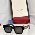 Gci Glasses - Black Square Gold GUCCI Dark Gray Lenses