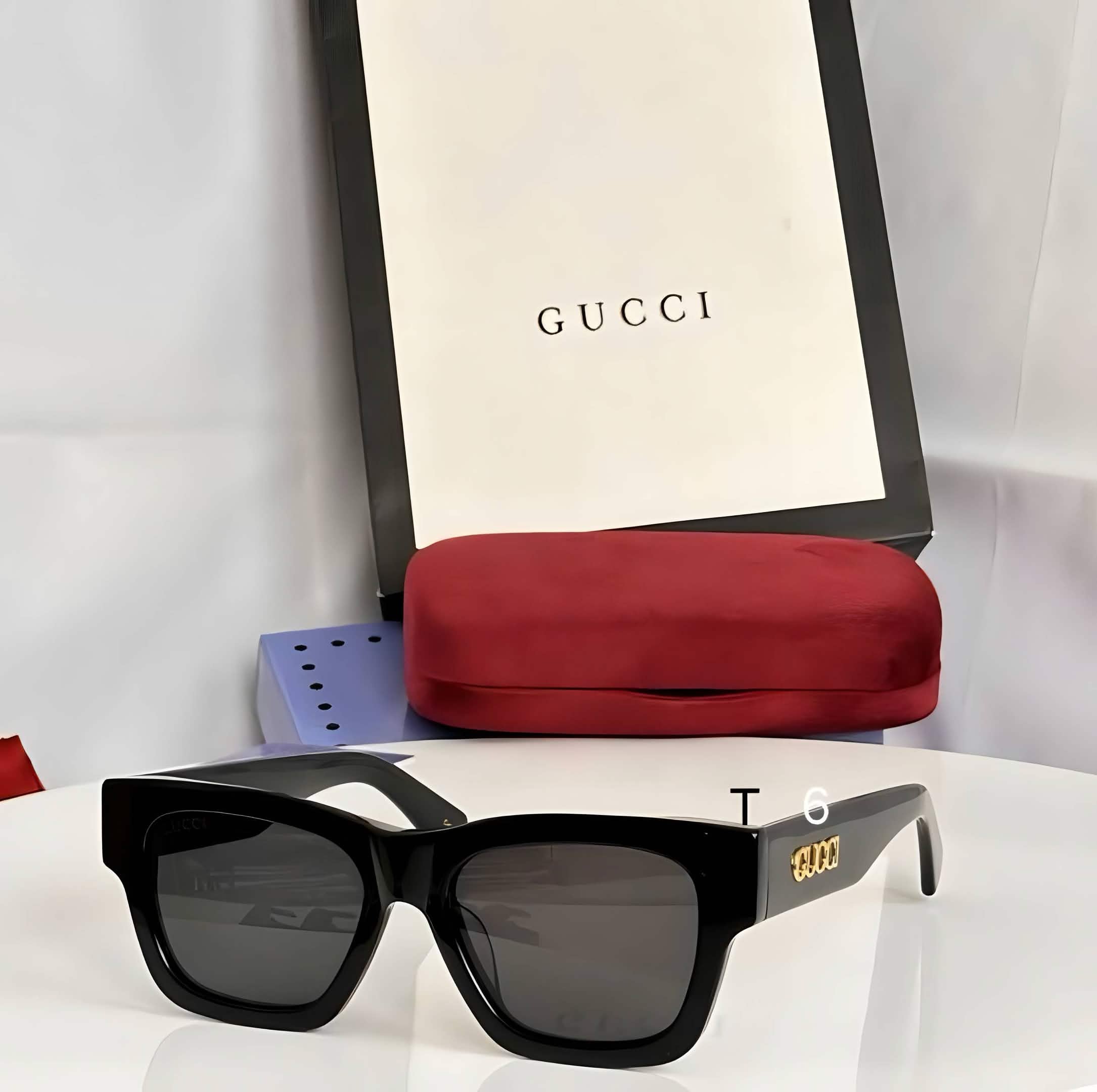 Gci Glasses - Black Square Gold GUCCI Dark Gray Lenses
