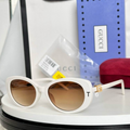 Gci Glasses - White Oval Gold G Logo Brown Gradient
