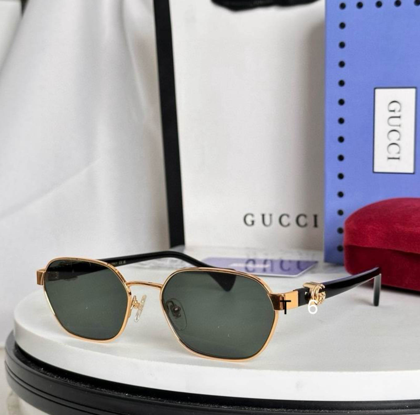 Gci Glasses - Rose Gold Polygon Metal Dark Green Lens GG