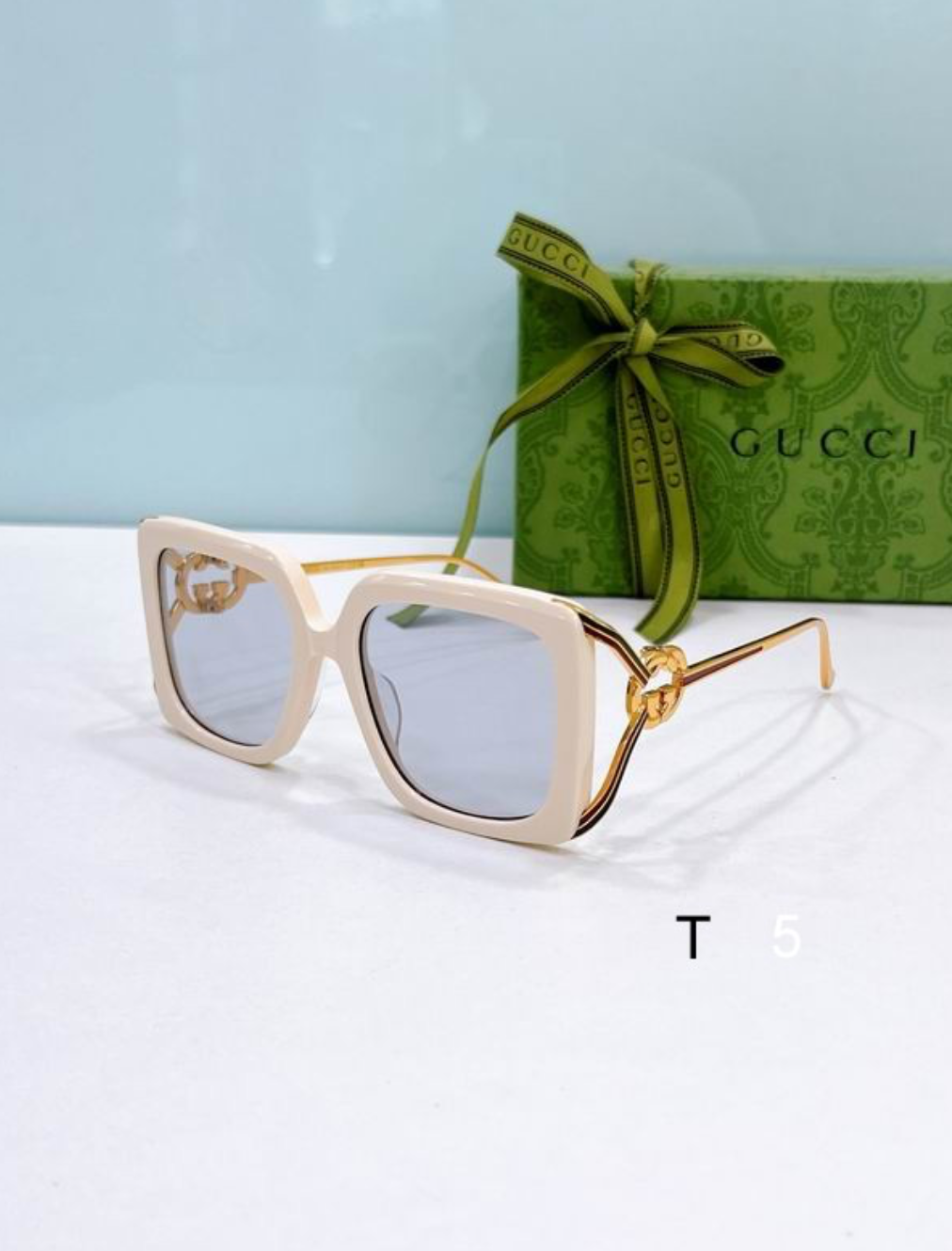 Gci Glasses - Cream Oversized Square Chain GG Light Lens