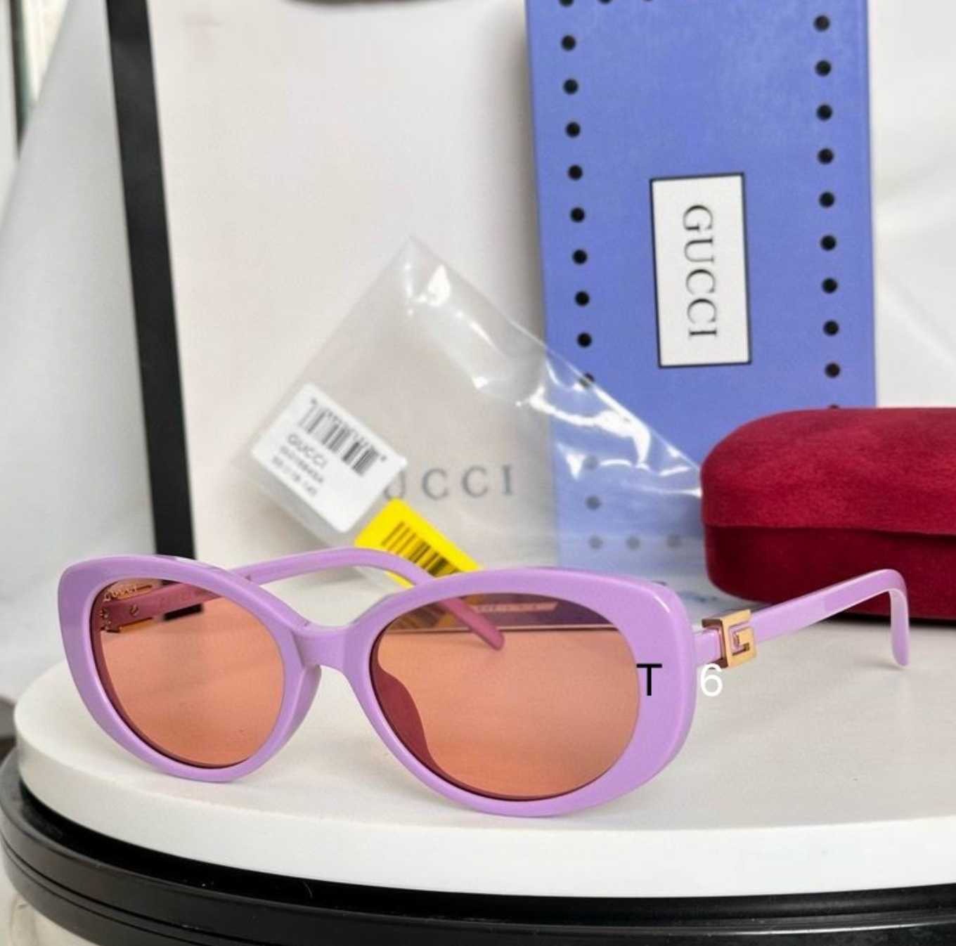 Gci Glasses - Lavender Oval Pink Lens Gold G Logo
