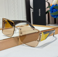 Prda Glasses - Silver Yellow Rimless Wide Shield Tan Lenses