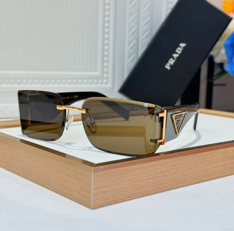 Prda Glasses - Gold Rimless Rectangular Brown Triangle Logo