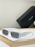 Prda Glasses - White Rectangular Dark Gray Silver Triangle Logo