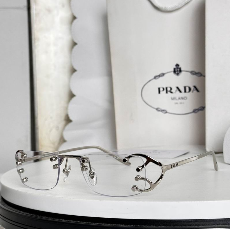 Prda Glasses - Silver Rimless Rectangular Clear Optical Cutout Frame