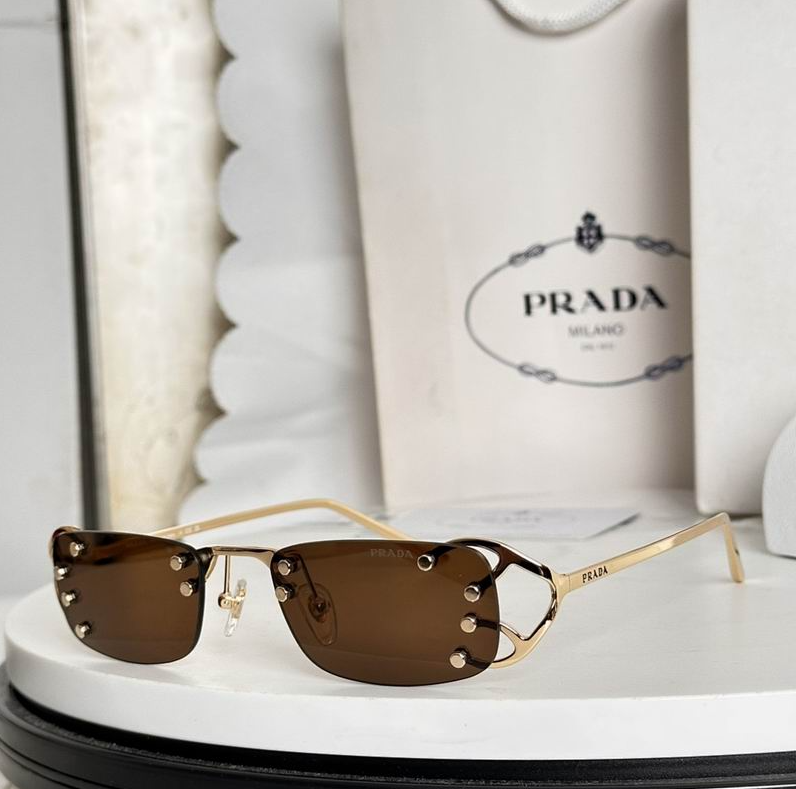 Prda Glasses - Gold Rimless Rectangular Brown Lenses Cutout Frame